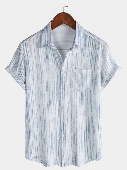 Men's Breathable Short Sleeve Pocket Black Striped Shirt