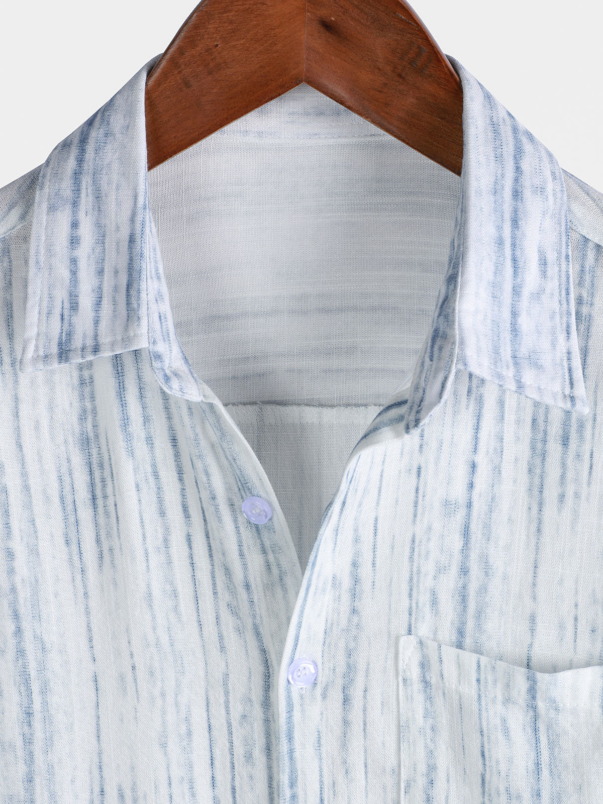 Men's Breathable Short Sleeve Pocket White Striped Shirt