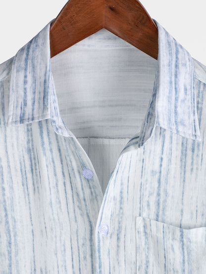 Men's Breathable Short Sleeve Pocket White Striped Shirt