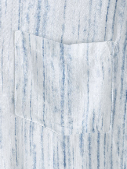 Men's Breathable Short Sleeve Pocket White Striped Shirt