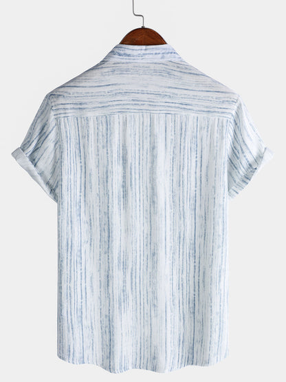 Men's Breathable Short Sleeve Pocket Black Striped Shirt