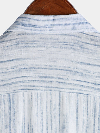 Men's Breathable Short Sleeve Pocket White Striped Shirt