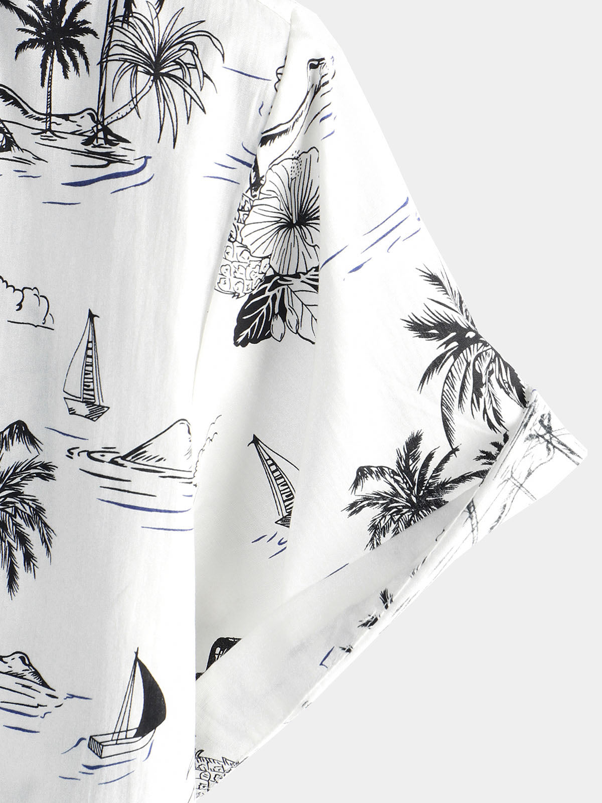 Men's Tropical Pineapple Palm Tree Print Aloha Short Sleeve White Hawaiian Shirt