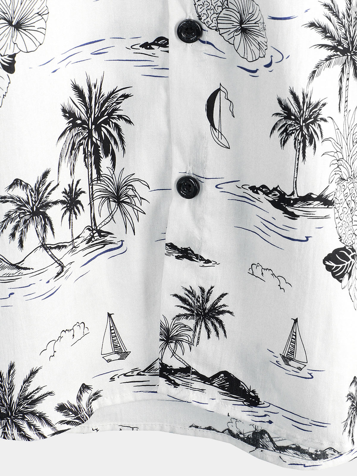 Men's Tropical Pineapple Palm Tree Print Aloha Short Sleeve White Hawaiian Shirt