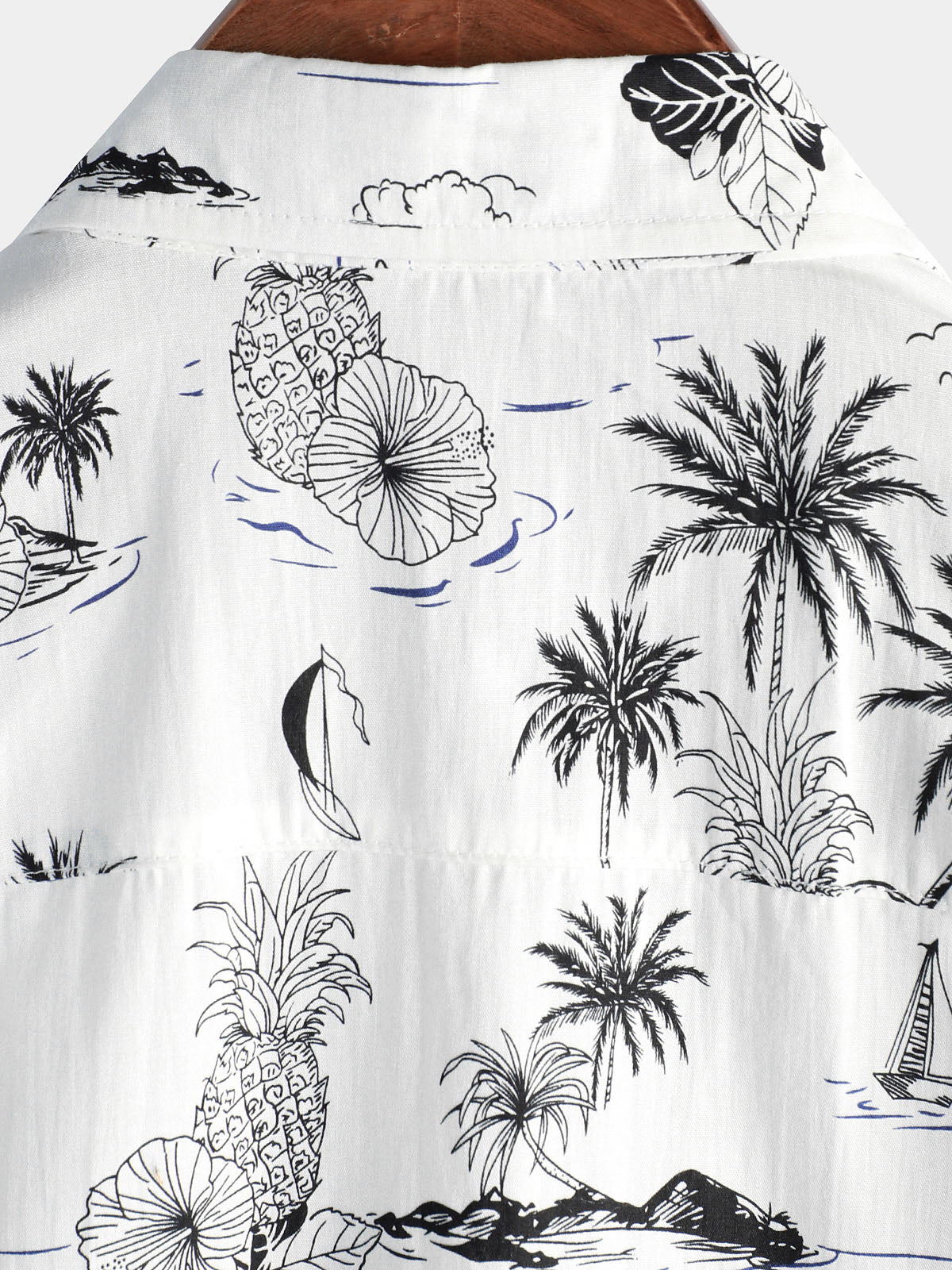 Men's Tropical Pineapple Palm Tree Print Aloha Short Sleeve White Hawaiian Shirt