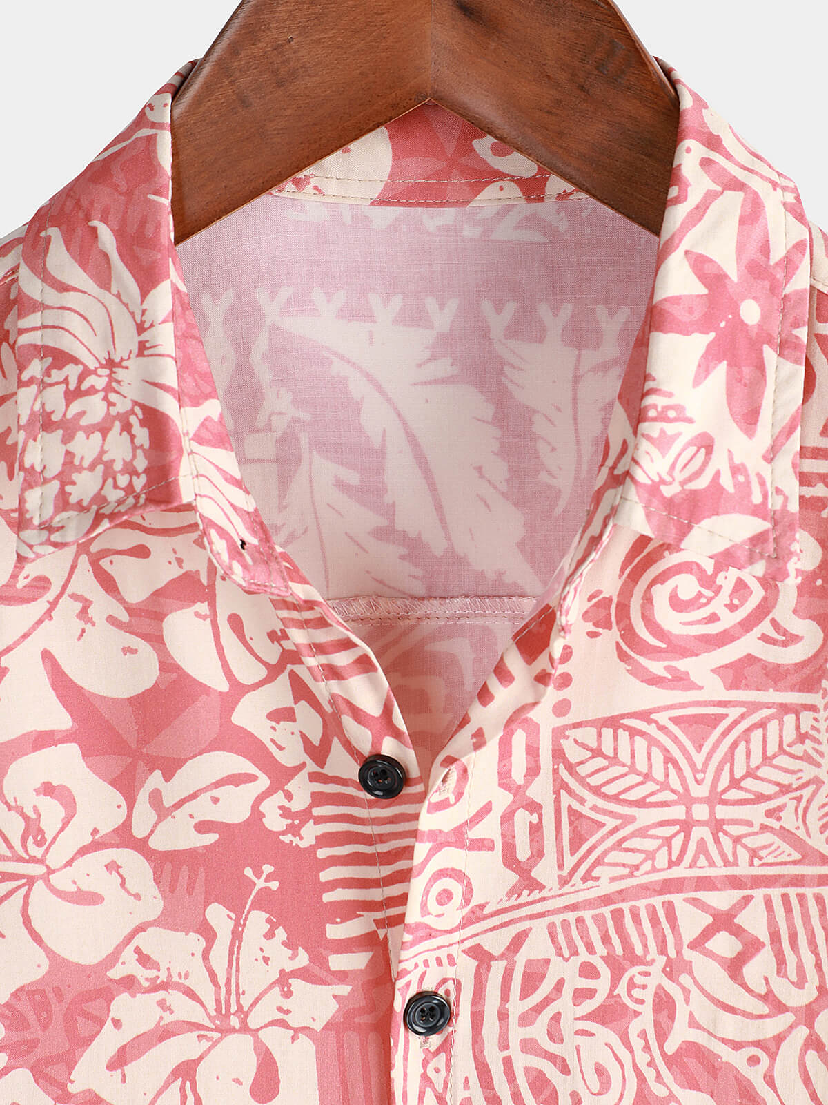 Men's Pink Tropical Floral Holiday Hawaiian Short Sleeve Button Up Shirt