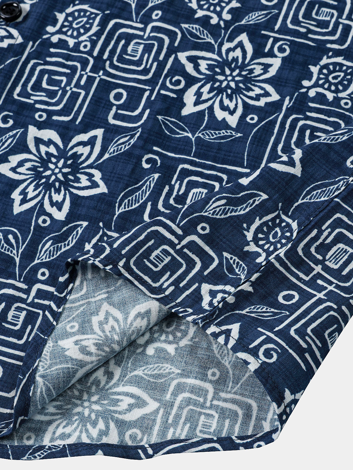Men's Boho Casual Navy Blue Geometric Floral Print Short Sleeve Shirt