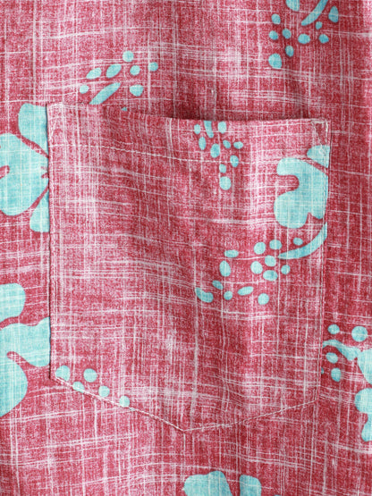 Men's Red Floral Vintage Short Sleeve Button Up Beach Tropical Hawaiian Shirt