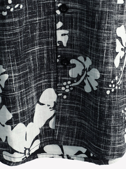 Men's Black Floral Vintage Short Sleeve Button Up Beach Tropical Hawaiian Shirt