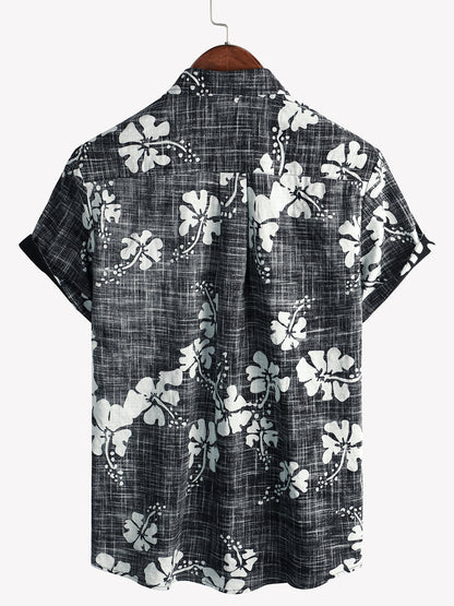 Men's Black Floral Vintage Short Sleeve Button Up Beach Tropical Hawaiian Shirt