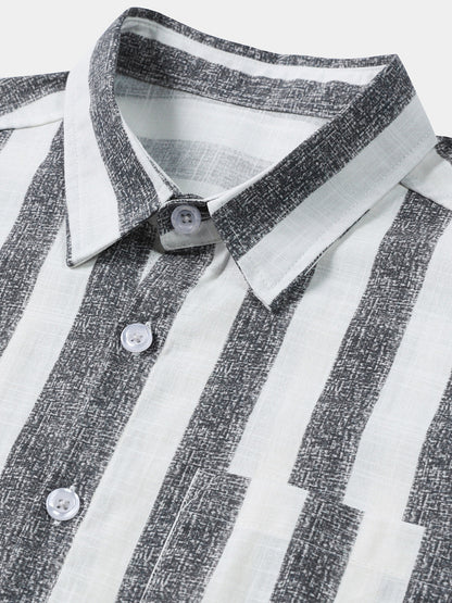 Men’s Breathable Cotton Stripe Short Sleeve Lightweight Cool Casual Summer Shirt