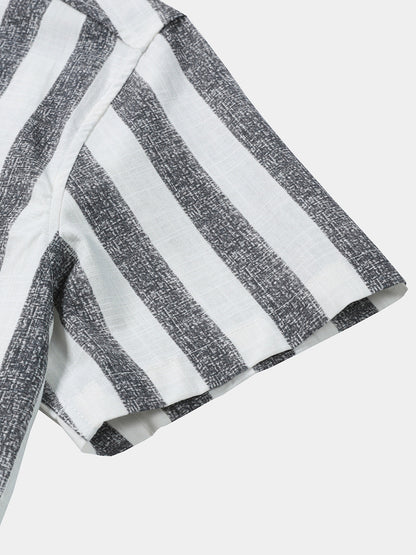 Men’s Breathable Cotton Stripe Short Sleeve Lightweight Cool Casual Summer Shirt