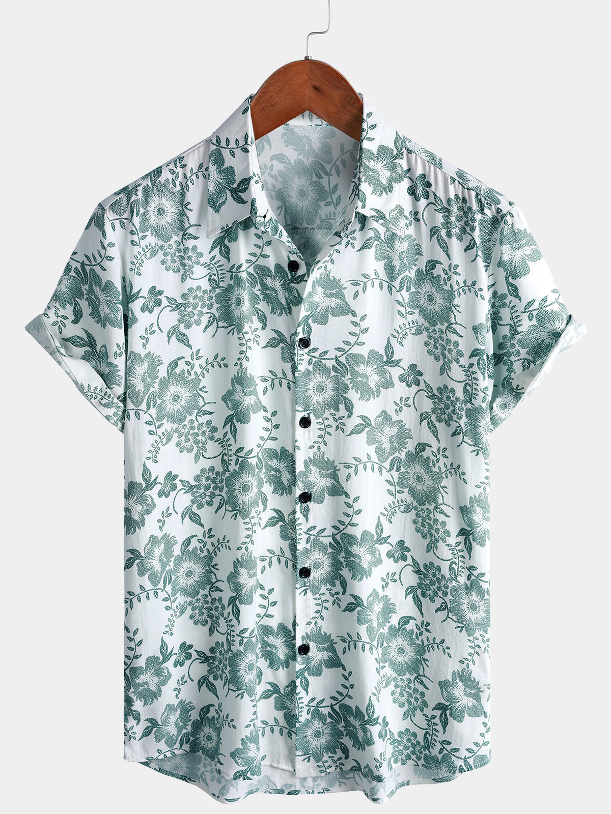 Men's Vintage Green Floral Vine Print Shirt - Breathable Wear