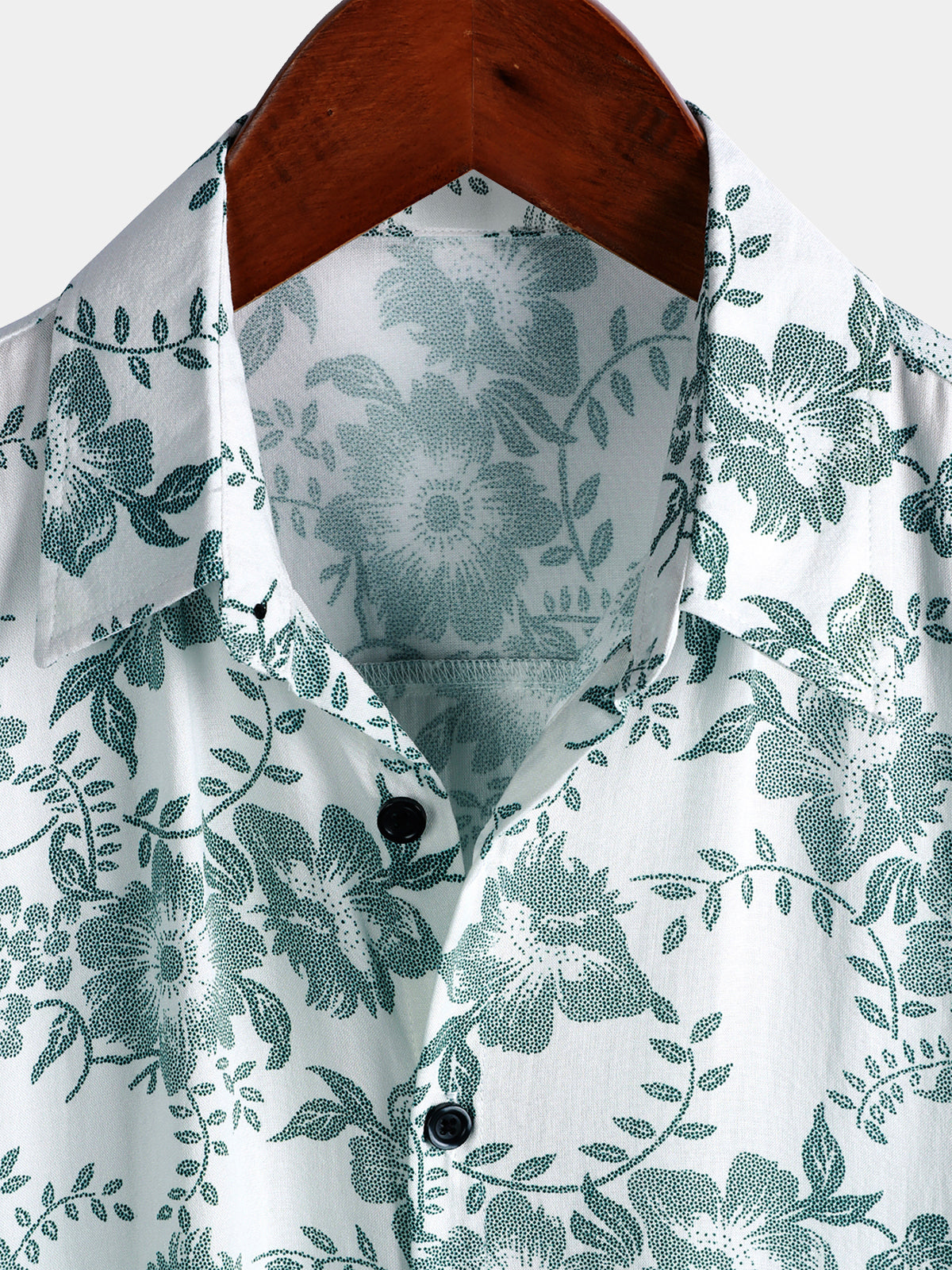 Men's Vintage Green Floral Vine Print Shirt - Breathable Wear