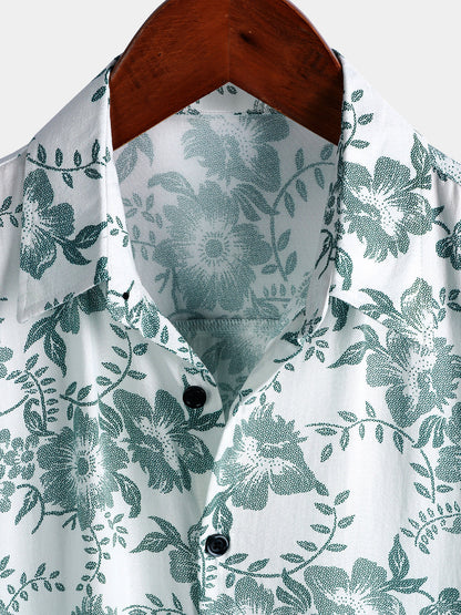 Men's Vintage Green Floral Vine Print Shirt - Breathable Wear