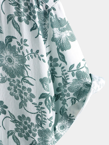 Men's Vintage Green Floral Vine Print Shirt - Breathable Wear