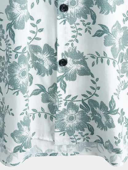 Men's Vintage Green Floral Vine Print Shirt - Breathable Wear