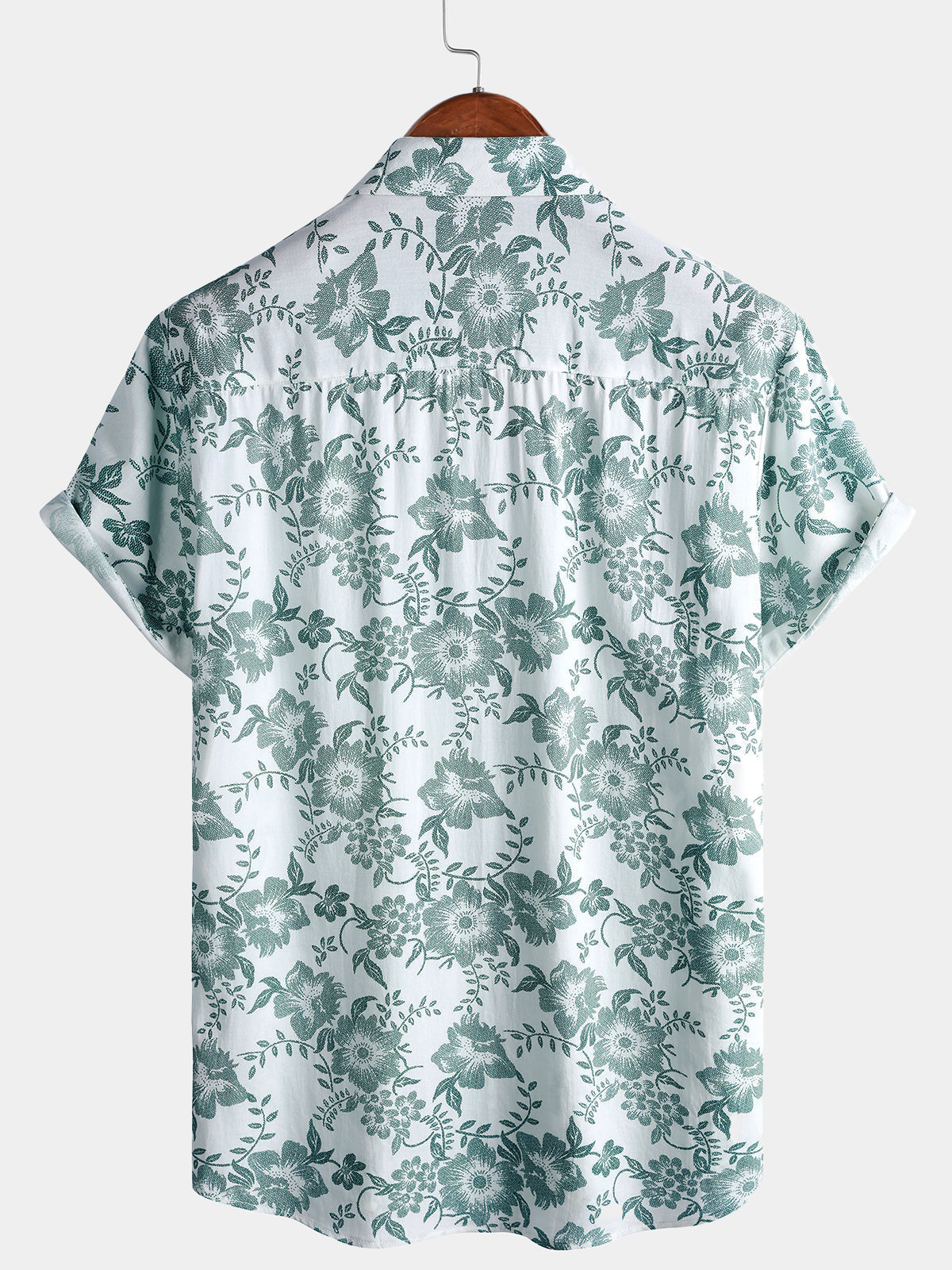 Men's Vintage Green Floral Vine Print Shirt - Breathable Wear