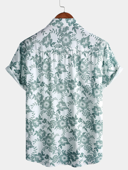 Men's Vintage Green Floral Vine Print Shirt - Breathable Wear