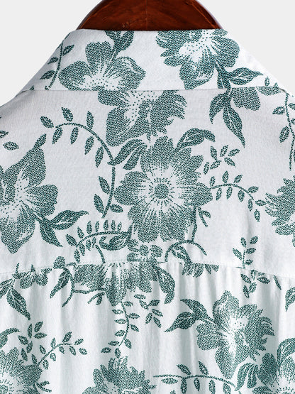 Men's Vintage Green Floral Vine Print Shirt - Breathable Wear