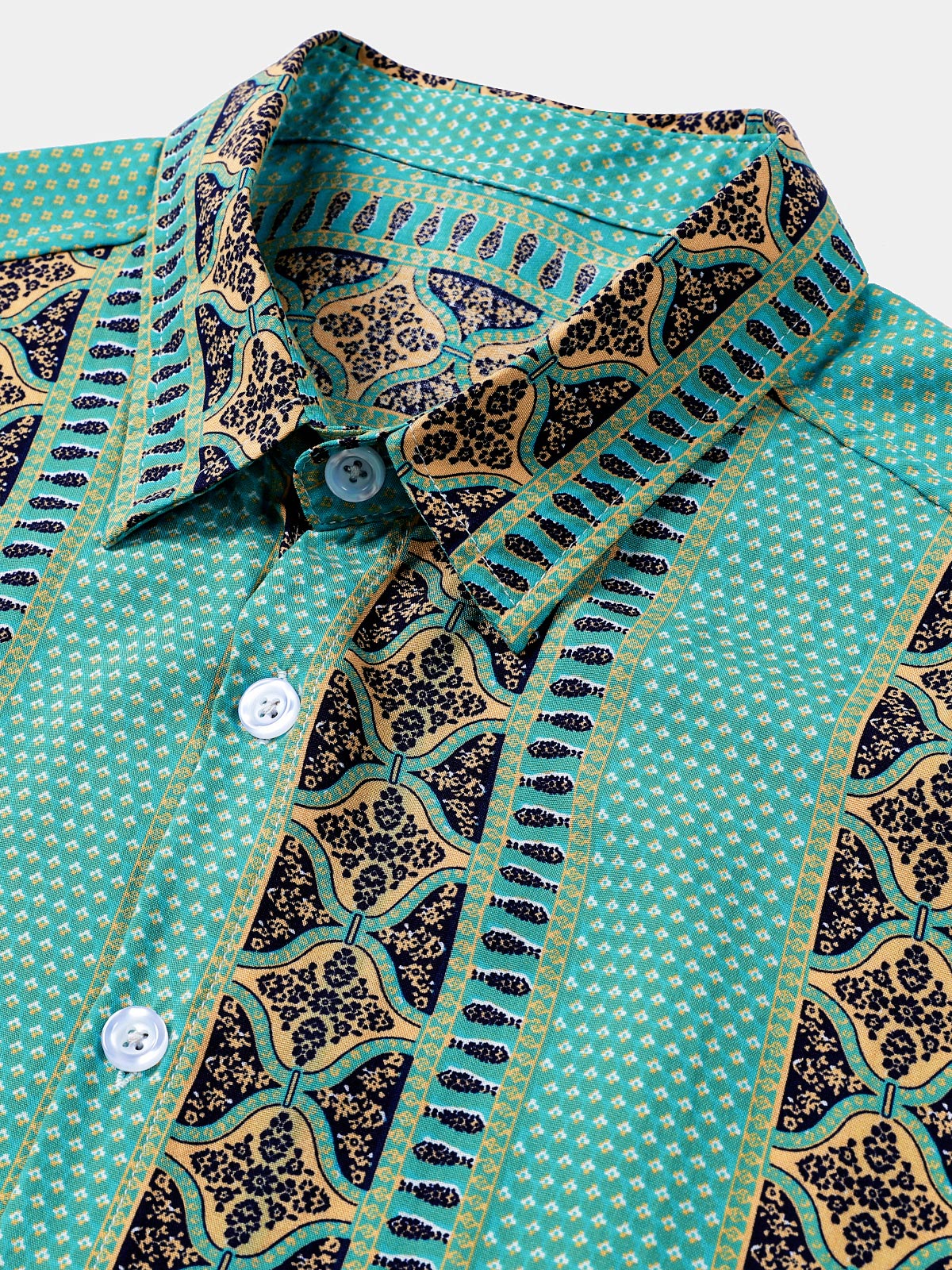 Men’s Retro Cool Lightweight Floral Stripe Button Down Short Sleeve Breathable Summer Shirt
