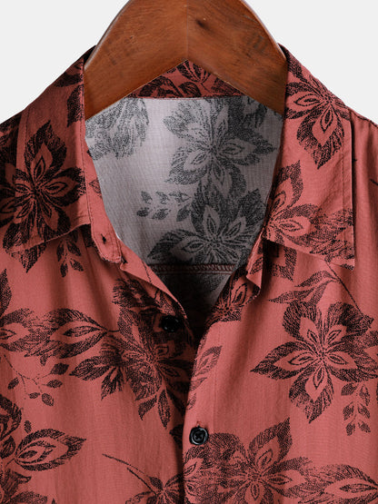 Men's Retro Floral Casual Vacation Button Up Short Sleeve Shirt