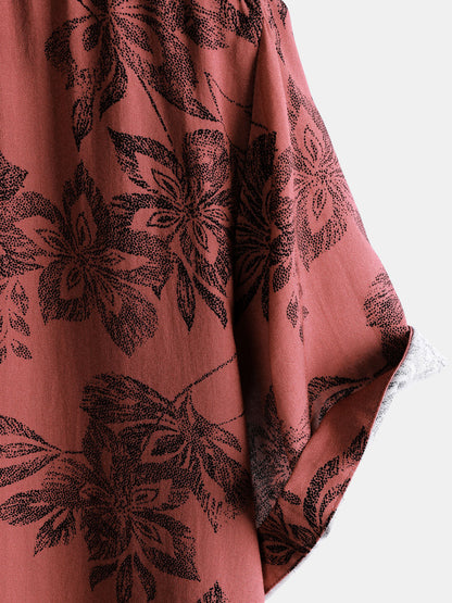Men's Retro Floral Casual Vacation Button Up Short Sleeve Shirt