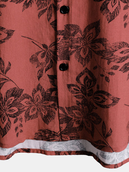 Men's Retro Floral Casual Vacation Button Up Short Sleeve Shirt