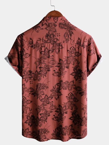 Men's Retro Floral Casual Vacation Button Up Short Sleeve Shirt