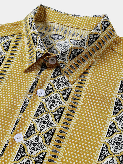 Men’s Vintage Breathable Short Sleeve Stripe Button Up Lightweight Cool Casual Shirt