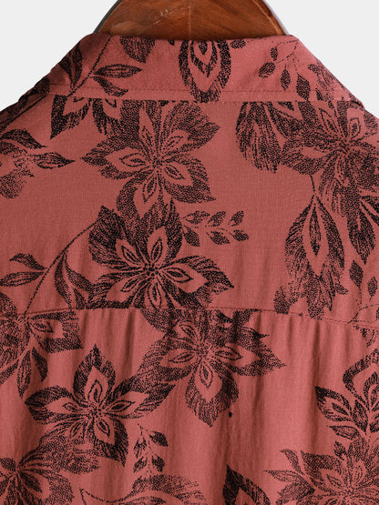 Men's Retro Floral Casual Vacation Button Up Short Sleeve Shirt