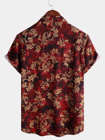 Men's Vintage Floral Print Short Sleeve Button Up Hawaiian Summer Shirt