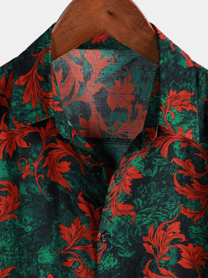Men's Retro Floral Print Short Sleeve Button Up Shirt