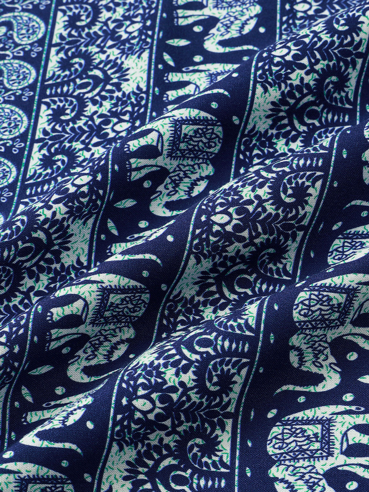 Men’s Retro Lightweight Breathable Elephant Print Short Sleeve Cool Casual Summer Shirt