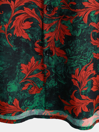 Men's Retro Floral Print Short Sleeve Button Up Shirt