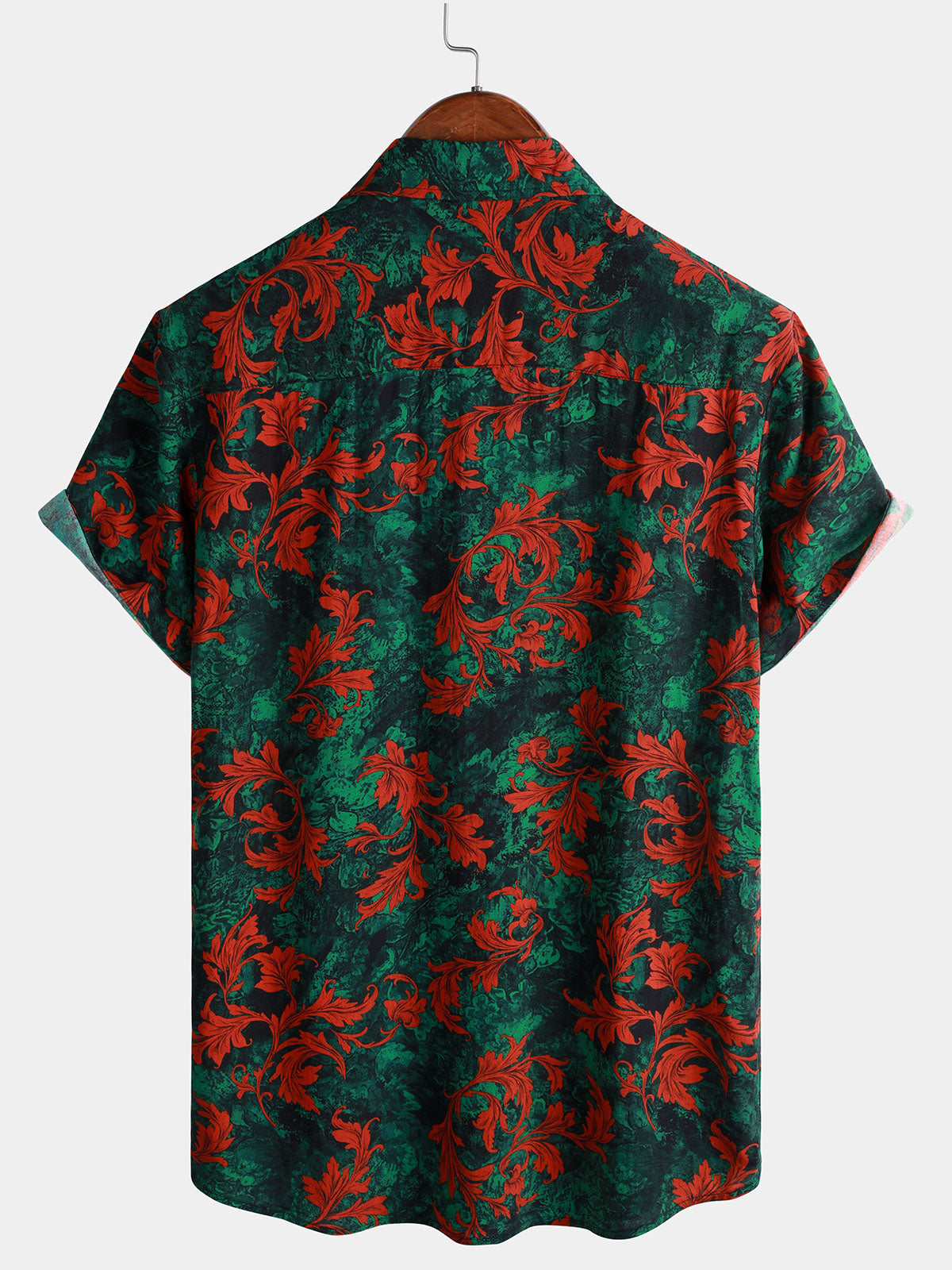 Men's Retro Floral Print Short Sleeve Button Up Shirt