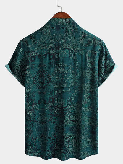 Men's Green Vintage Casual Short Sleeve Shirt