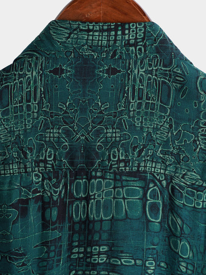 Men's Green Vintage Casual Short Sleeve Shirt