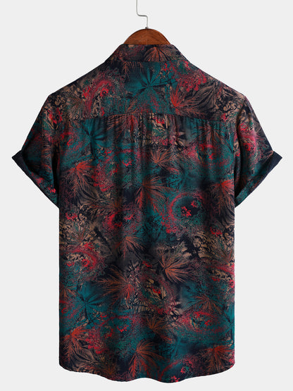 Men's Retro Abstract Tropical Palm Short Sleeve Summer Shirt