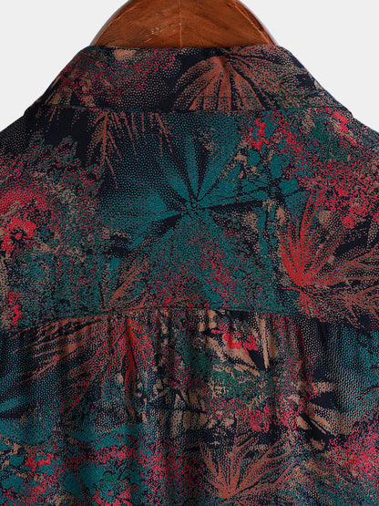 Men's Retro Abstract Tropical Palm Short Sleeve Summer Shirt