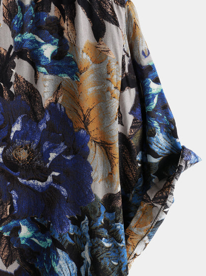 Men's Vintage Floral Print Short Sleeve Button Up Shirt