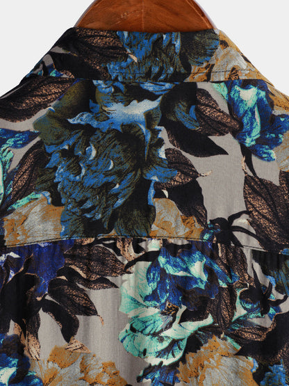 Men's Vintage Floral Print Short Sleeve Button Up Shirt