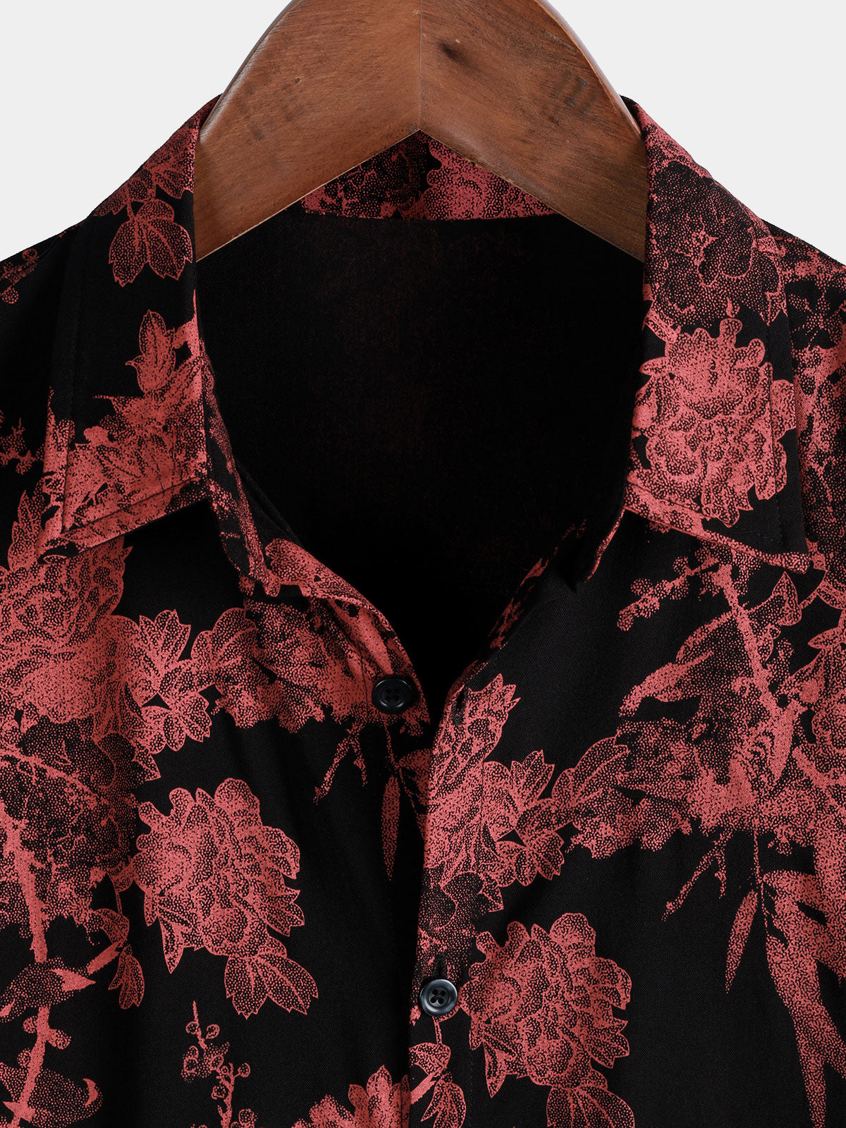 Men's Red & Black Retro Floral Button Up Beach Shirt