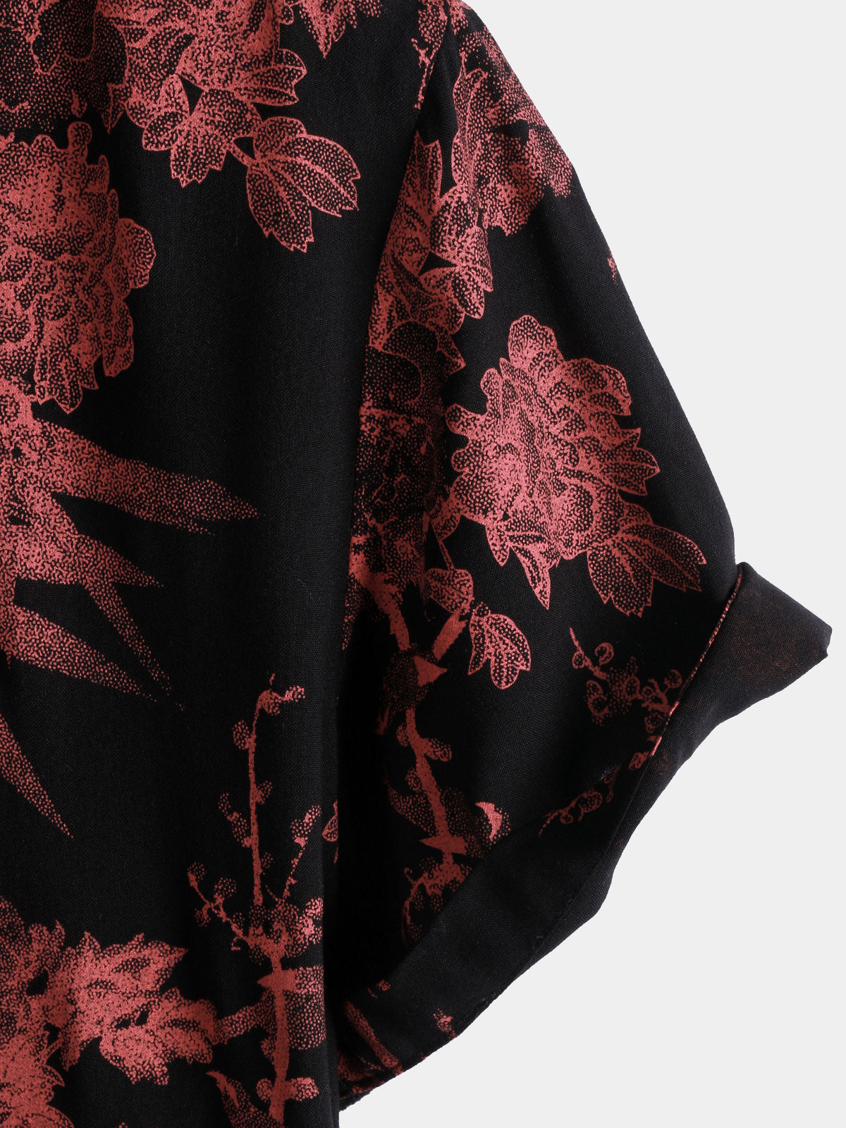 Men's Red & Black Retro Floral Button Up Beach Shirt