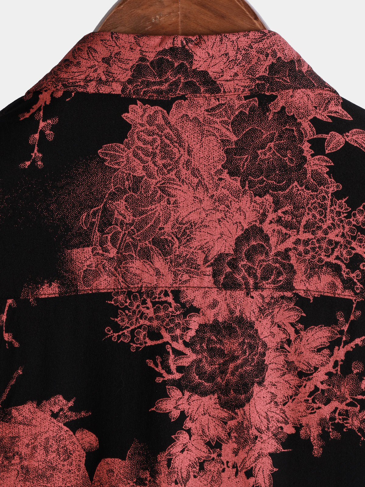 Men's Red & Black Retro Floral Button Up Beach Shirt