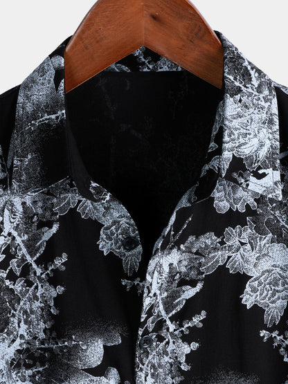 Men's Vintage Floral Print Short Sleeve Button Up Shirt