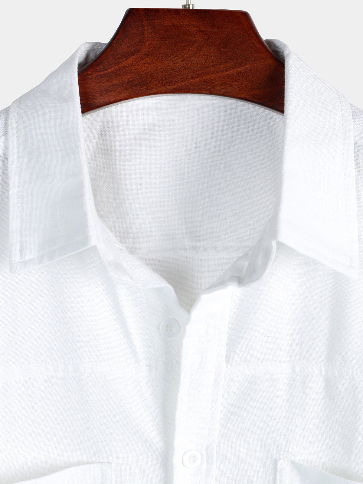 Men's Cotton & Linen Chest Pockets Solid Color Short Sleeve Shirt