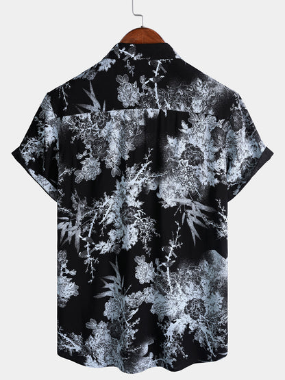 Men's Vintage Floral Print Short Sleeve Button Up Shirt