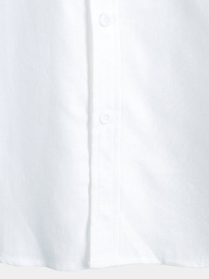 Men's Cotton & Linen Chest Pockets Solid Color Short Sleeve Shirt