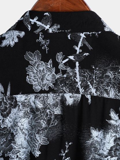 Men's Vintage Floral Print Short Sleeve Button Up Shirt